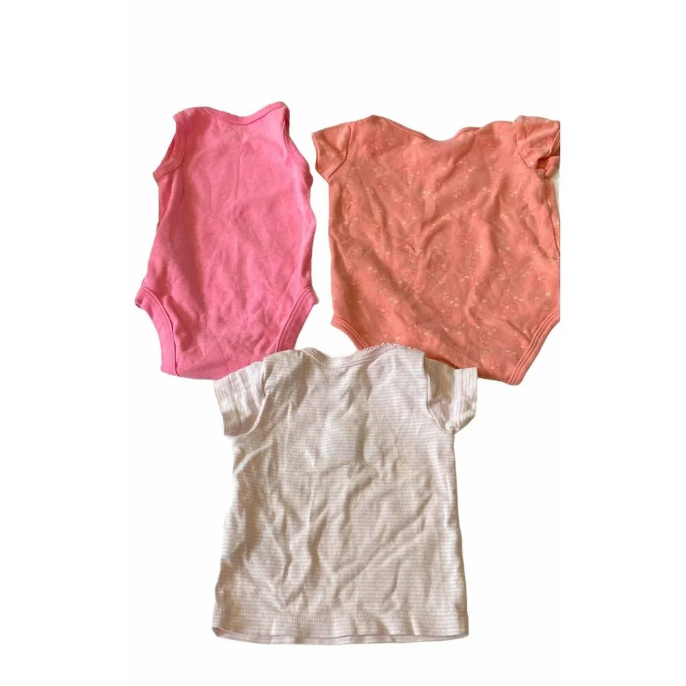Baby Girl 3pc Bodysuit Bundle Size 3M Carters Pink Floral‎ & Striped Patterns